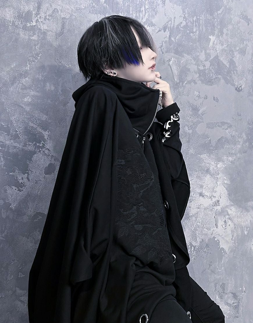 ililil【イルイルイル】【花葬哀蛇】ハイネック刺繍ポンチョパーカー/全1色