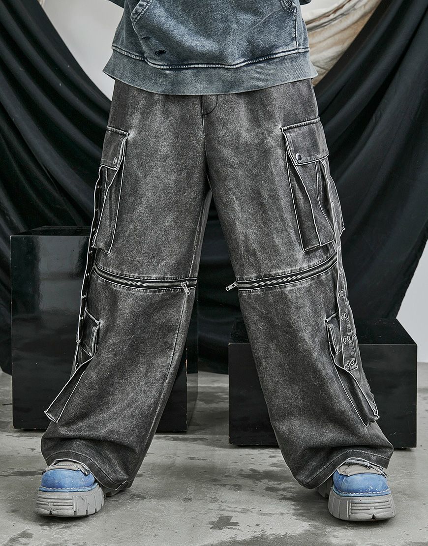 ililil 2wayヴィンテージ加工合成皮革カーゴパンツ グレー ililil【イルイルイル】2way gimmick synthetic leather cargo pants