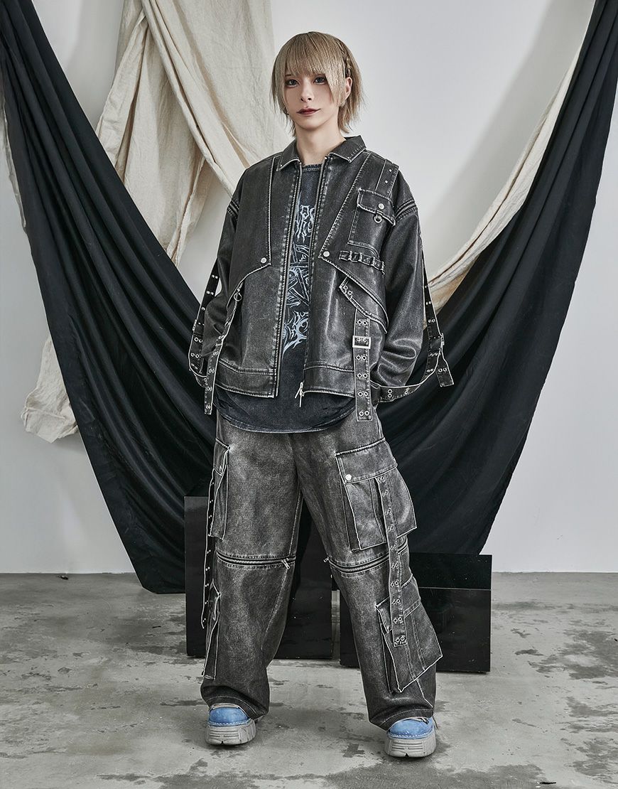 ililil【イルイルイル】2way gimmick synthetic leather cargo pants