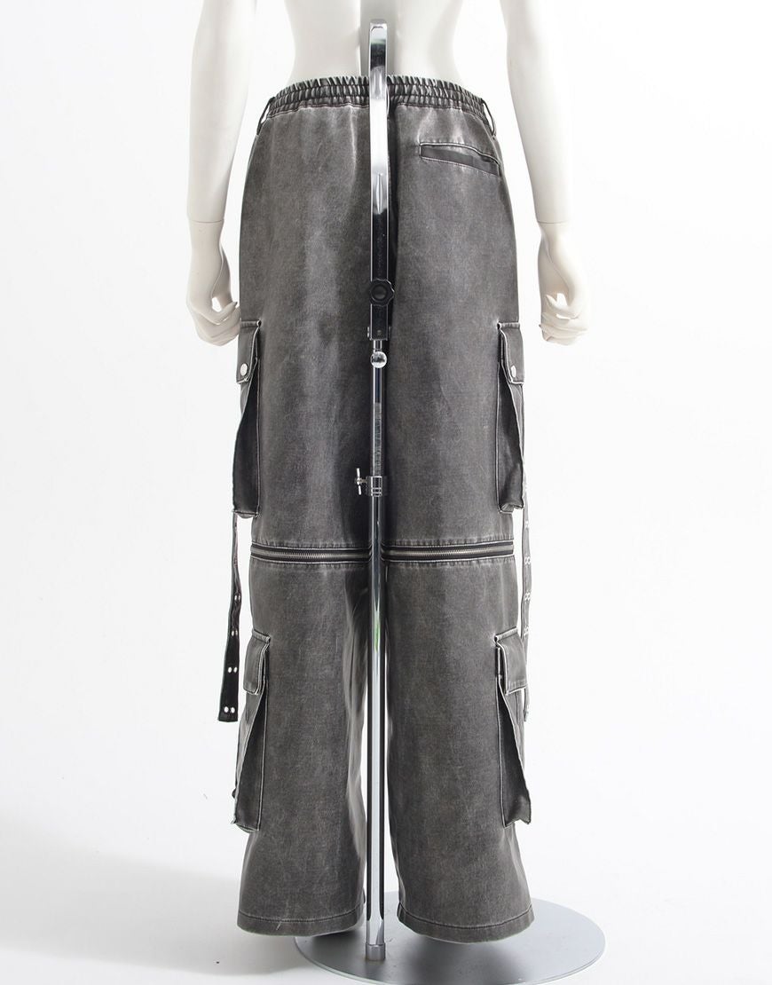 ililil 2wayヴィンテージ加工合成皮革カーゴパンツ グレー ililil【イルイルイル】2way gimmick synthetic leather cargo pants