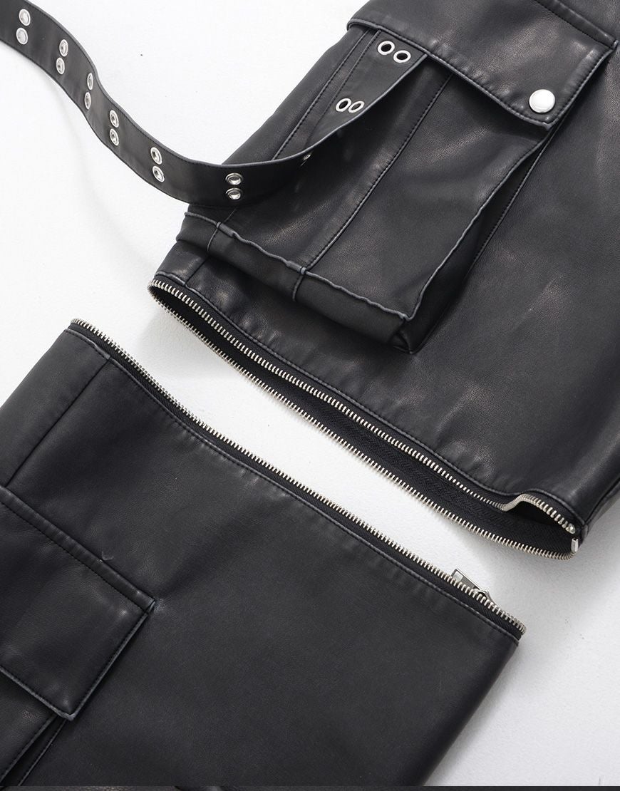 ililil【イルイルイル】2way gimmick synthetic leather cargo pants