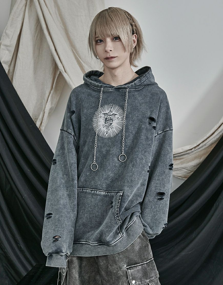 ililil【イルイルイル】lost your heartクラッシュ加工パーカー/全2色