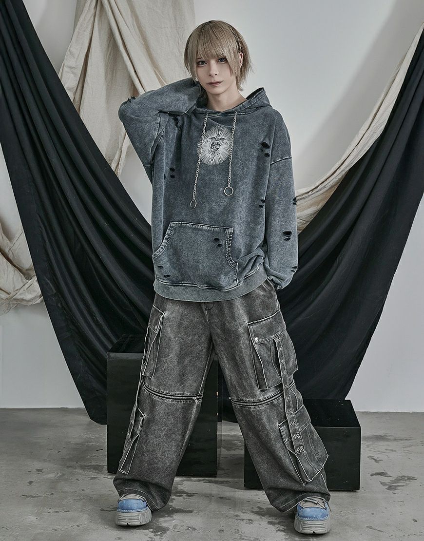 ililil【イルイルイル】lost your heartクラッシュ加工パーカー/全2色