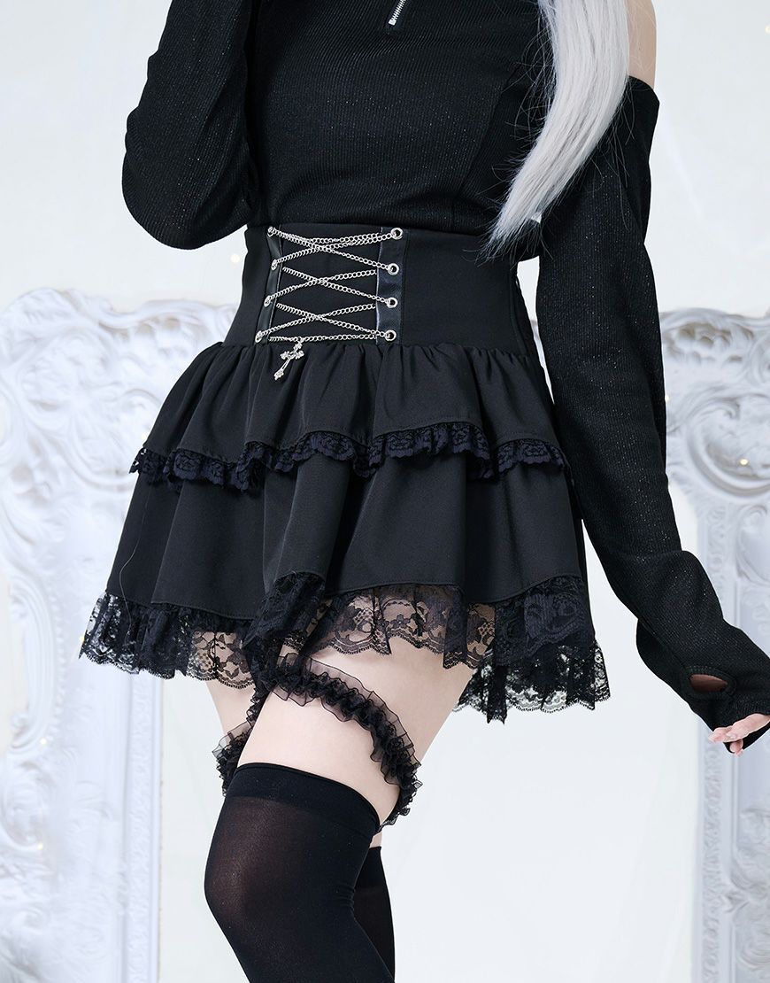 ililil イルイルイル フリルガーター付きフレアスカート ililil【イルイルイル】おめかし地雷ちゃんフリルガーター付きフレア