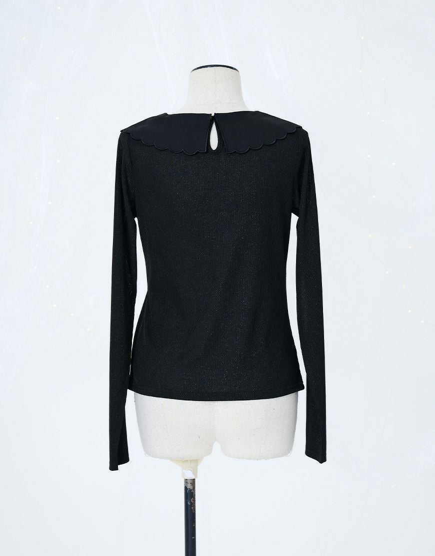 ililil【イルイルイル】地雷ちゃんのクロス刺繍キラキラリブカットソー