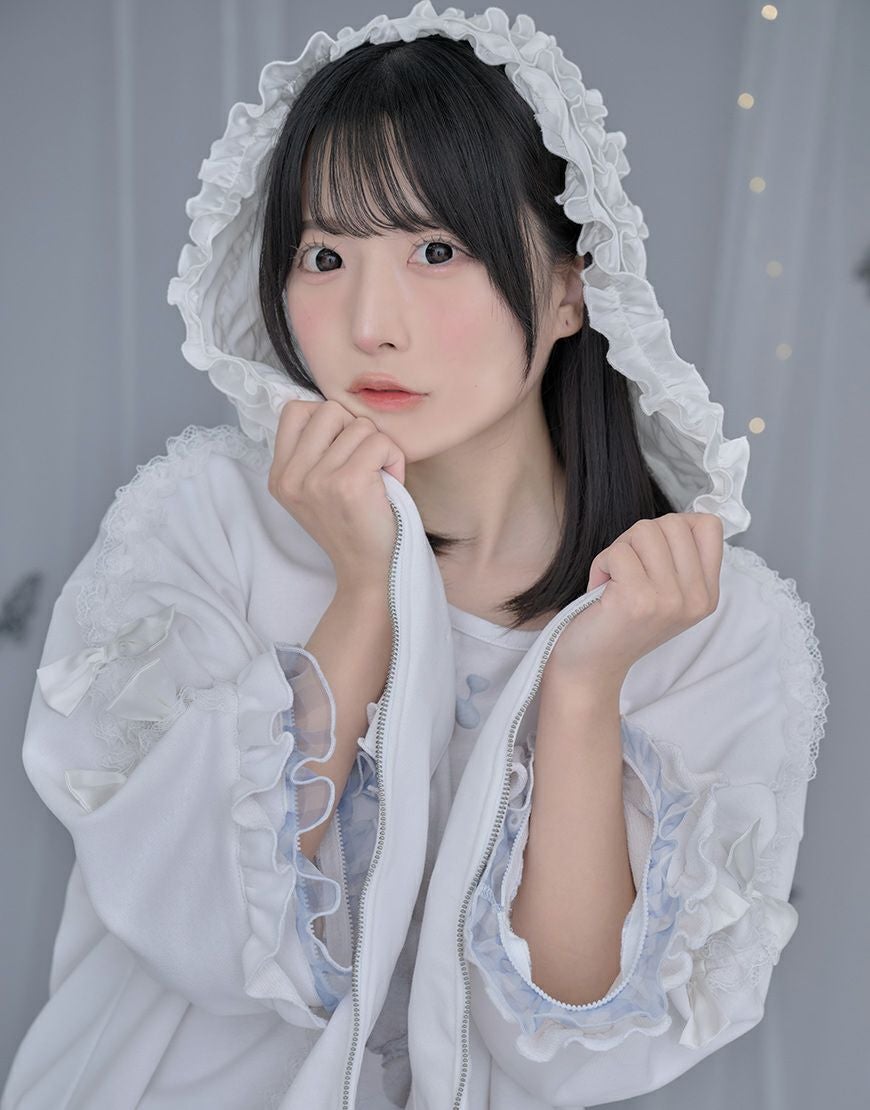 ♡ililil/イルイルイル♡生クリームフリルのバブみ全開2wayパーカー♡ ililil【イルイルイル】生クリームフリルのバブみ全開パーカー/全2色