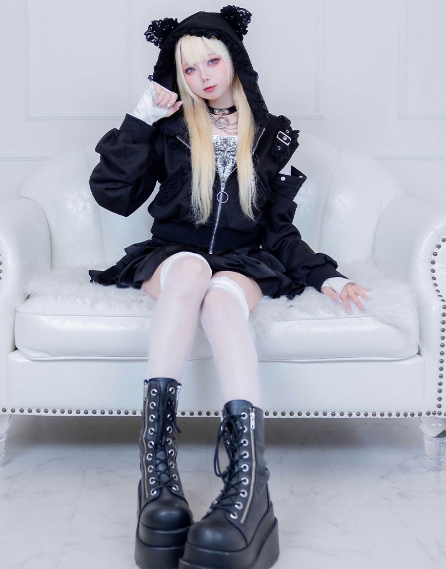 ililil【イルイルイル】きまぐれニャンコの3wayサブカルパーカー/全1色 ililil【イルイルイル】きまぐれニャンコの3wayサブカルパーカー/全1色